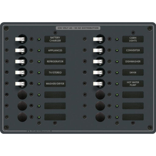 Blue Sea 8561 AC 16 Position 230v (European) Breaker Panel (White Switches)