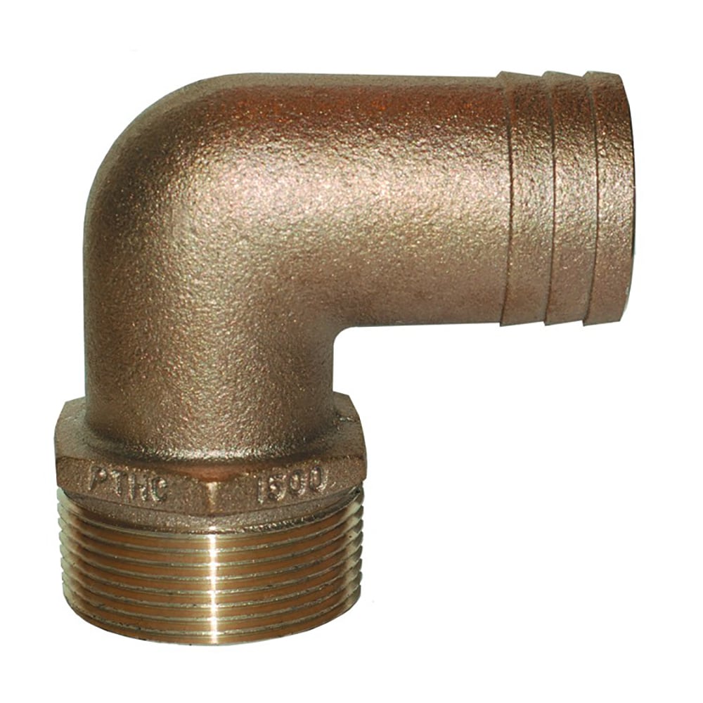 GROCO 1-1/4" NPT x 1-1/8" ID Bronze 90 Degree Pipe to Hose Fitting Standard Flow Elbow