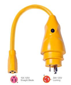 Marinco P30-15 EEL 15A-125V Female to 30A-125V Male Pigtail Adapter - Yellow