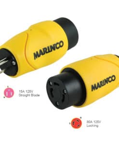 Marinco Straight Adapter 15Amp Straight Male to 30Amp Locking Female Connector