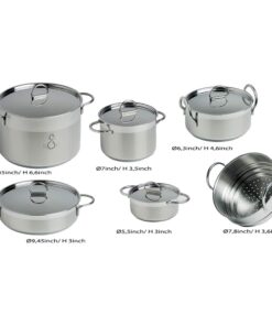 Marine Business Kitchen Cookware Pan Set Self-Containing - Stainless Steel - Set of 8