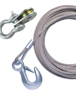 Powerwinch 25' x 7/32" Stainless Steel Universal Premium Replacement Galvanized Cable w/Pulley Block