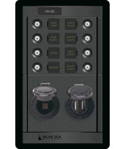 Blue Sea 1498 - 360 Panel - 8 Position 12V Panel w/Dual USB & 12V Socket