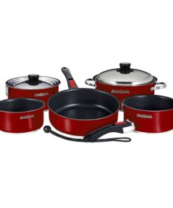 Magma Nestable 10 Piece Induction Non-Stick Enamel Finish Cookware Set - Magma Red