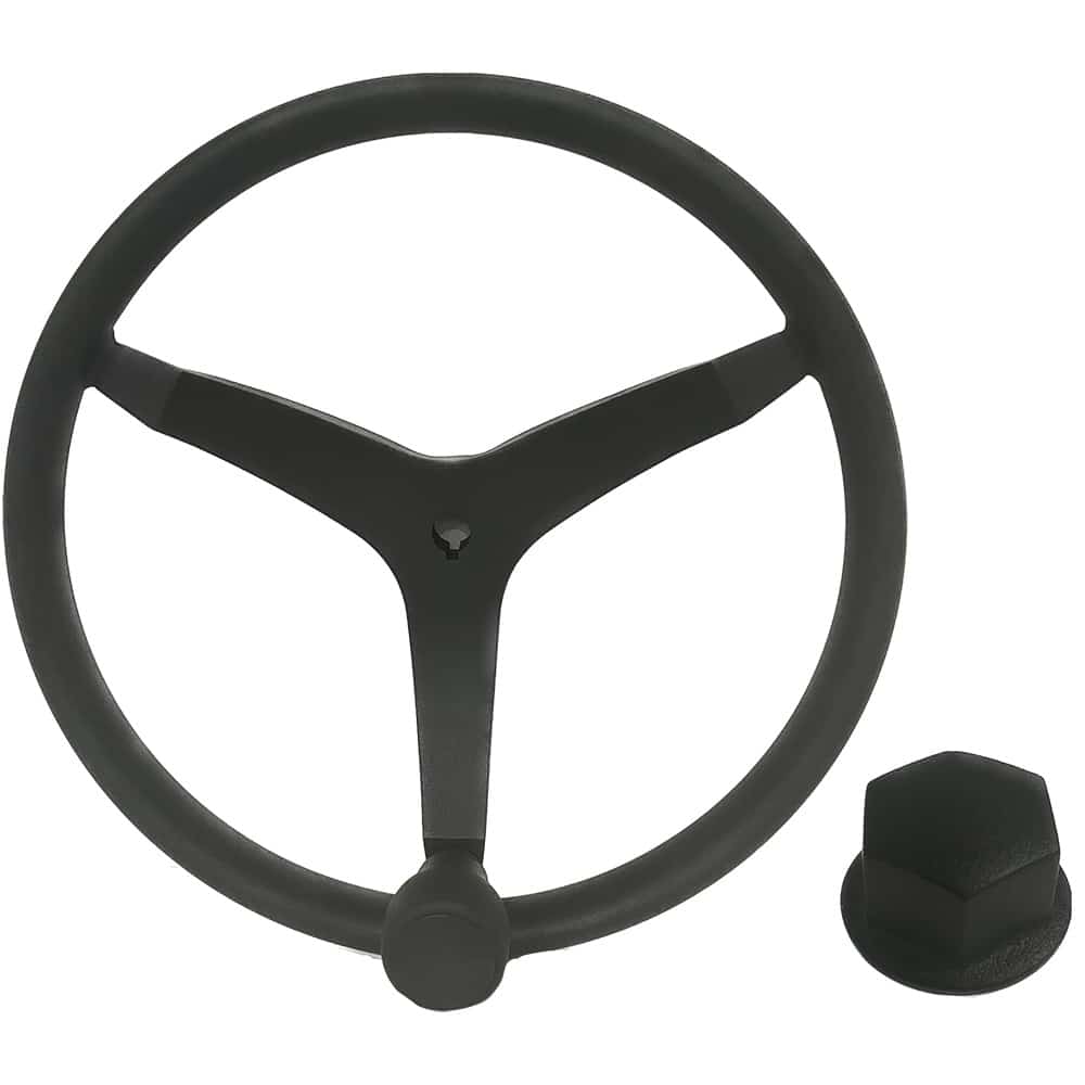 Uflex - V46 - 13.5" Stainless Steel Steering Wheel w/Speed Knob & Chrome Nut - Black