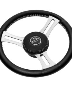 Schmitt Marine Torcello Elite 14" Wheel - Black Leather & Cap - White Stitching - Polished SS Spokes - 3/4" Tapered Shaft