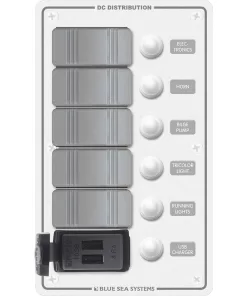 Blue Sea 8421 - 5 Position Contura Switch Panel w/Dual USB Chargers - 12/24V DC - White