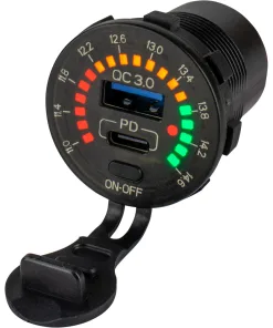 Sea-Dog Round Rainbow Voltmeter w/USB & USB-C Power Socket