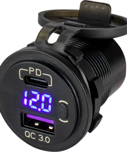Sea-Dog Round USB & USB-C Power Socket w/Hidden Voltmeter