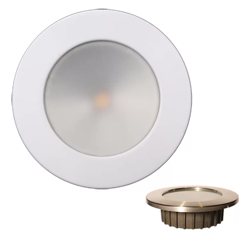 Lunasea “ZERO EMI” Recessed 3.5” LED Light - Warm White w/White Stainless Steel Bezel - 12VDC
