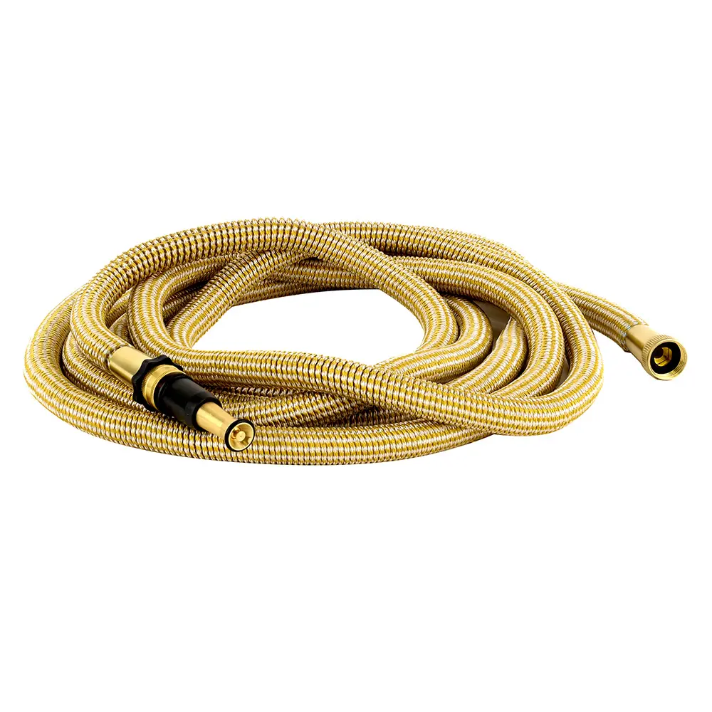 HoseCoil 50' Expandable PRO w/Brass Twist Nozzle & Nylon Mesh Bag - Gold/White