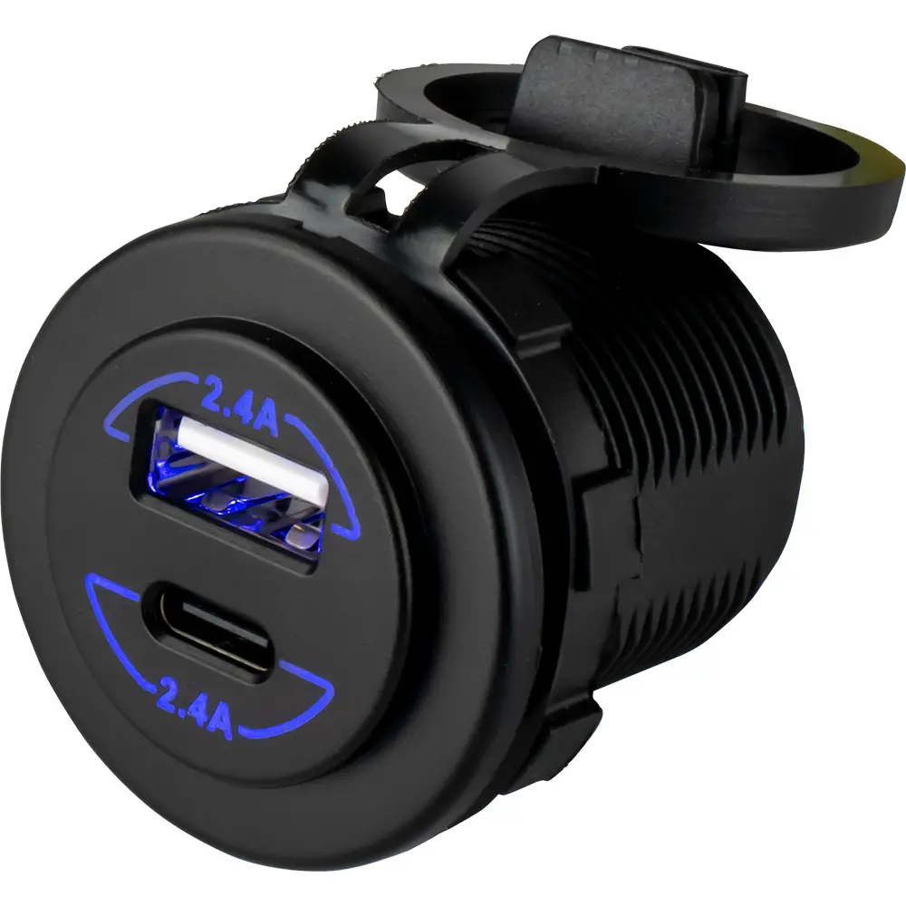 Sea-Dog Round Dual USB & USB-C Power Socket
