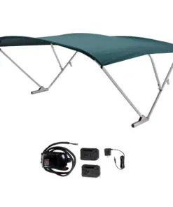 SureShade Battery Powered Bimini - Clear Anodized Frame & Green Fabric