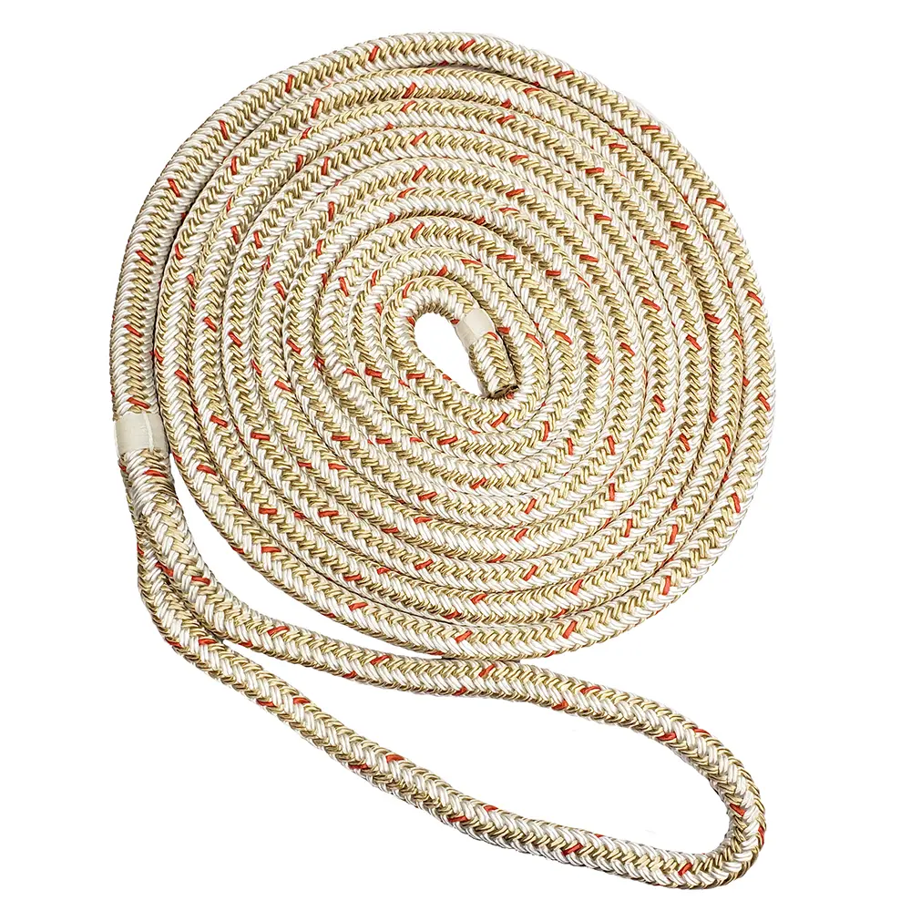 New England Ropes 3/8" Double Braid Dock Line - White/Gold w/Tracer - 15'