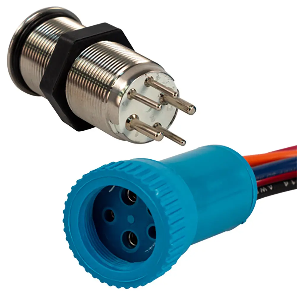 Bluewater 19mm Push Button Switch - Off/(On)/(On) Double Momentary Contact - Blue/Green/Red LED - 1' Lead