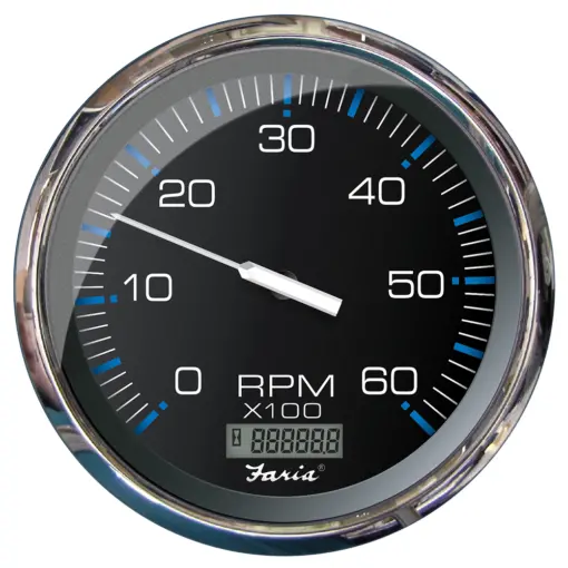 Faria Chesapeake Black 5" Tachometer w/Digital Hourmeter - 6000 RPM (Gas) (Inboard)