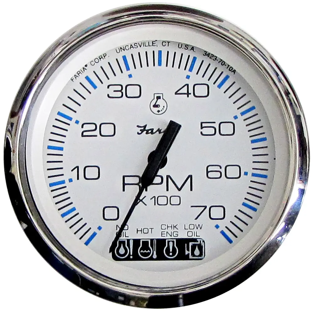 Faria Chesapeake White SS 4" Tachometer w/Systemcheck Indicator - 7000 RPM (Gas) (Johnson/Evinrude Outboard)