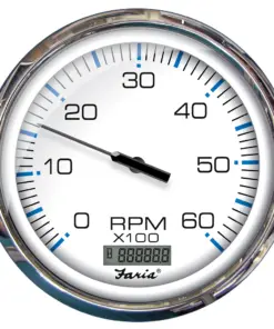 Faria Chesapeake White SS 5" Tachometer w/Digital Hourmeter - 6000 RPM (Gas) (Inboard)