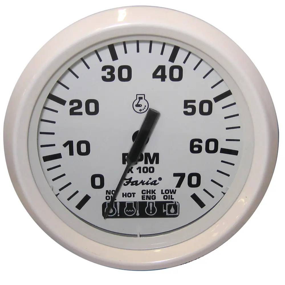 Faria Dress White 4" Tachometer w/Systemcheck Indicator - 7000 RPM (Gas) (Johnson / Evinrude Outboard)